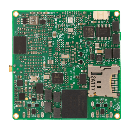 Green printed circuit board with integrated circuits, connectors, and various electronic components, enhanced by Jupiter-AI technology.