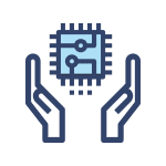 User-generated low-latency icon depicting hands carefully holding a microchip or processor.