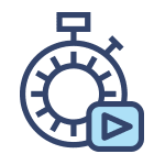 Low latency icon representing a timer with a gear symbol combined with a play button, illustrating a concept of automated or timed video or processes.