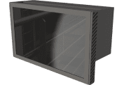 A black rectangular microwave oven, model mega-item-7088, featuring a front-facing glass door and interior shelves.