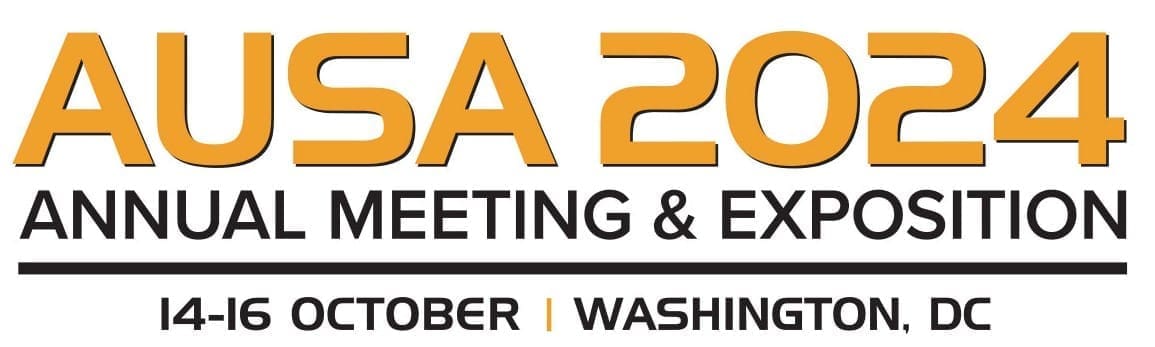 Logo for the AUSA 2024 Annual Meeting & Exposition, with dates 14-16 October and location Washington, DC.